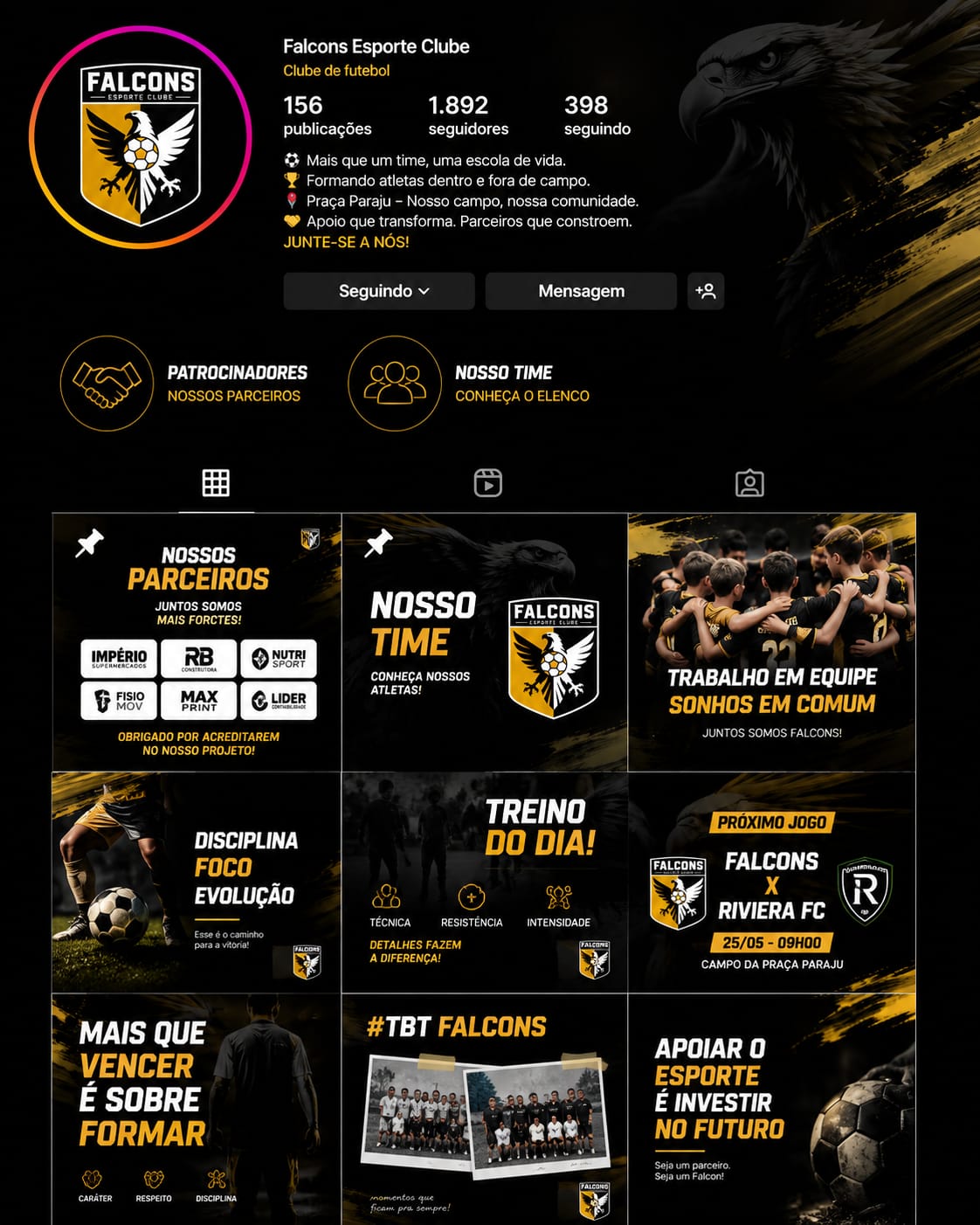 Perfil do Falcons Esporte Clube no Instagram